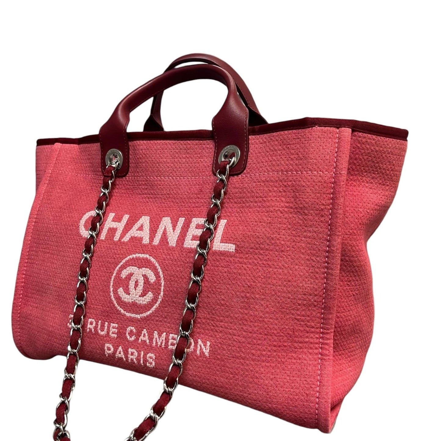 Deauville Shopper Tote Medium Canvas and Leather Red SHW