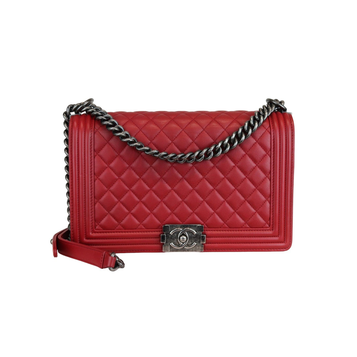New Medium Boy Flap Calfskin Quilted Red RHW
