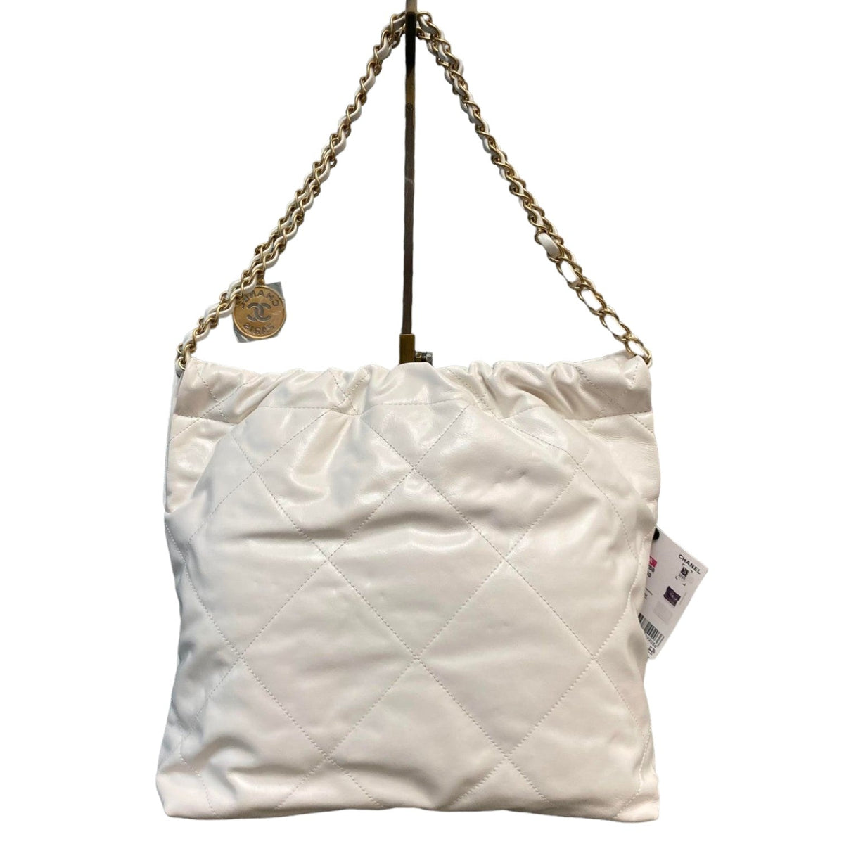 22 Small Shiny Calfskin Quilted White GHW