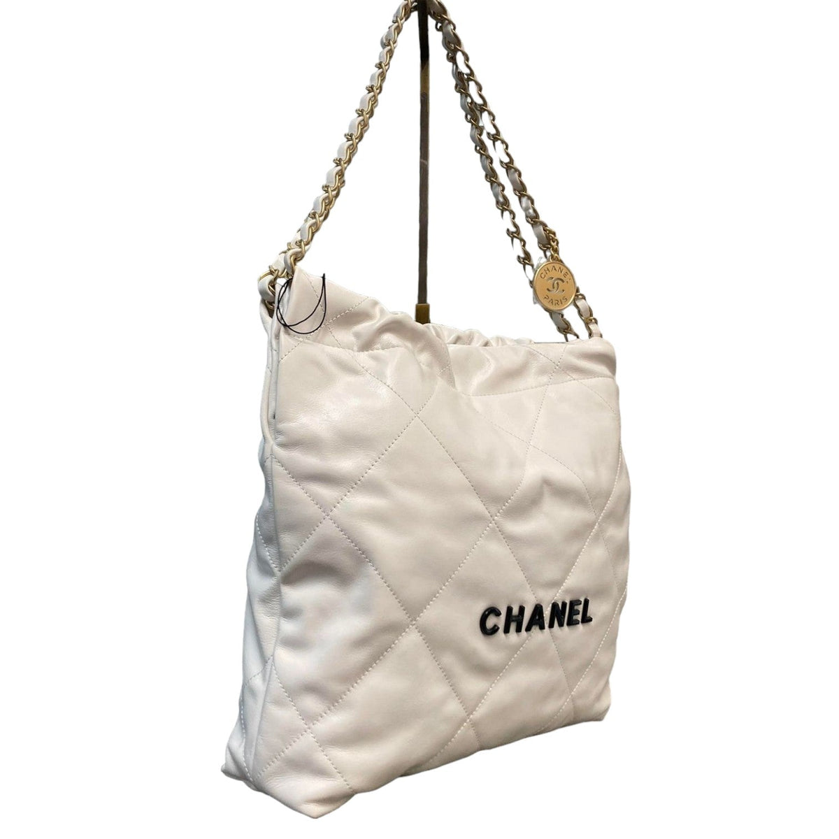 22 Small Shiny Calfskin Quilted White GHW