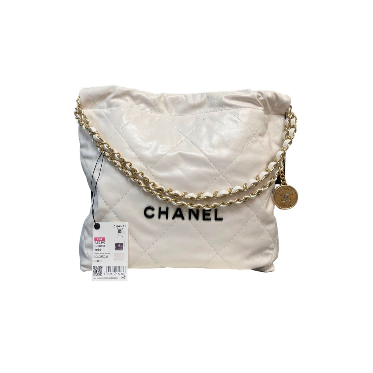 22 Small Shiny Calfskin Quilted White GHW