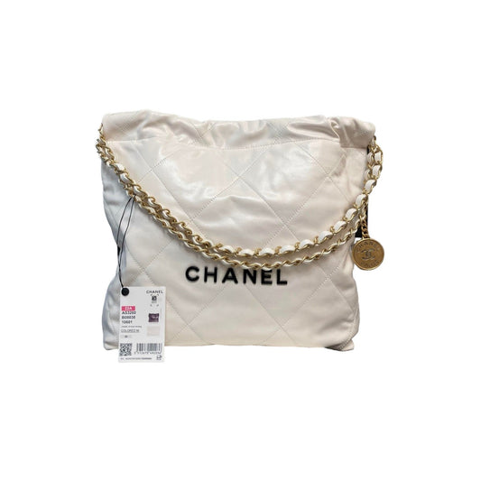22 Small Shiny Calfskin Quilted White GHW