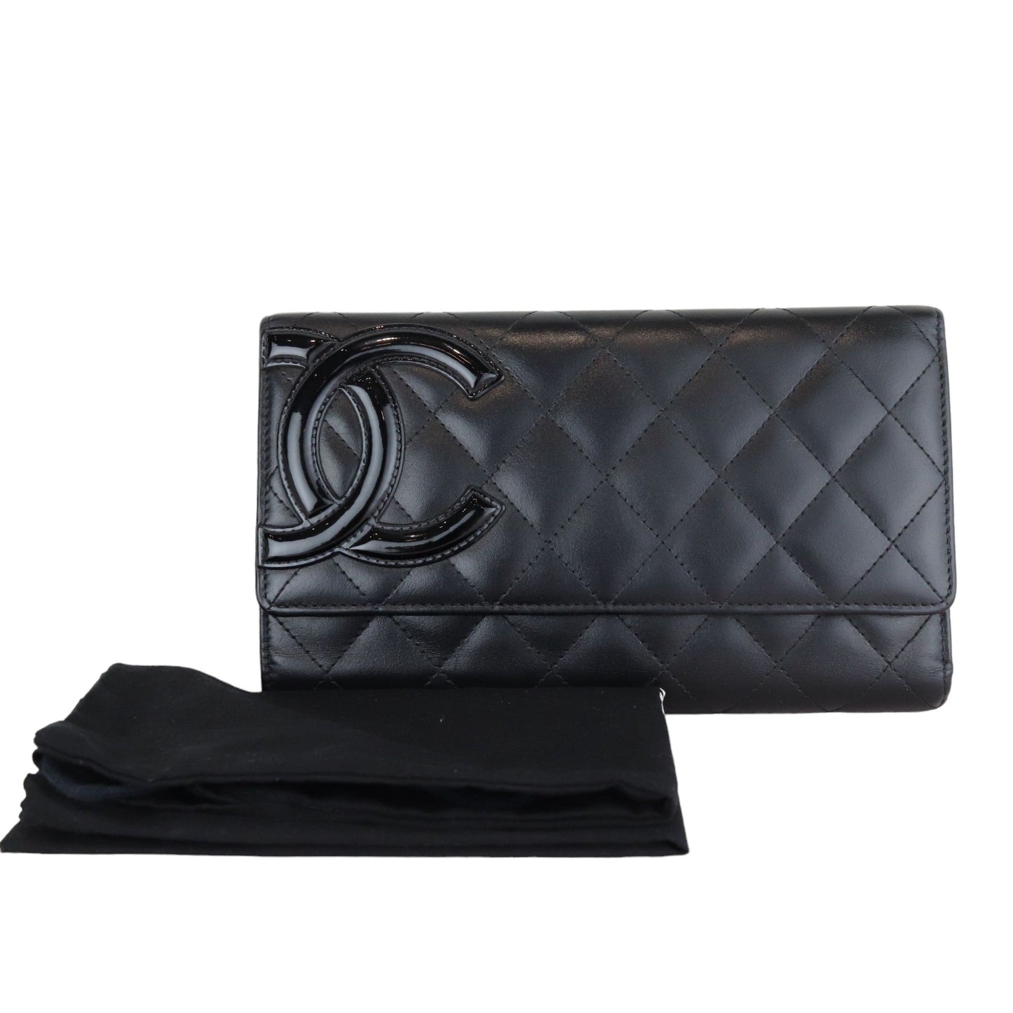 Cambon Gusset Flap Wallet Calfskin Quilted Black SHW