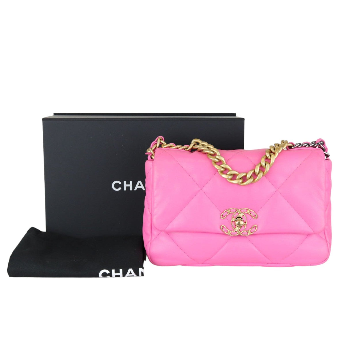 19 Flap Small Lambskin Quilted Pink MHW