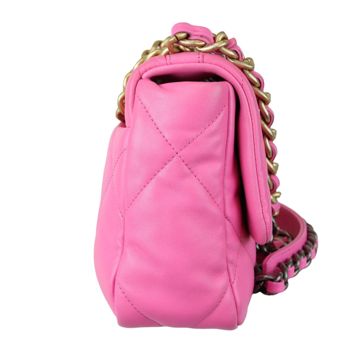 19 Flap Small Lambskin Quilted Pink MHW