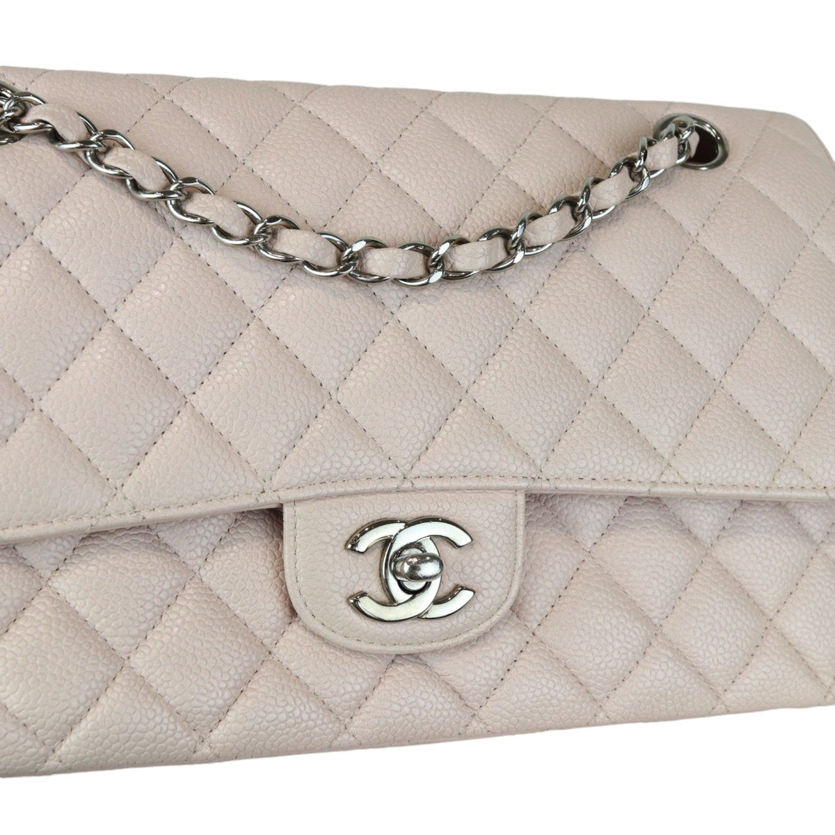 Double Flap Medium Caviar Quilted Light Pink SHW