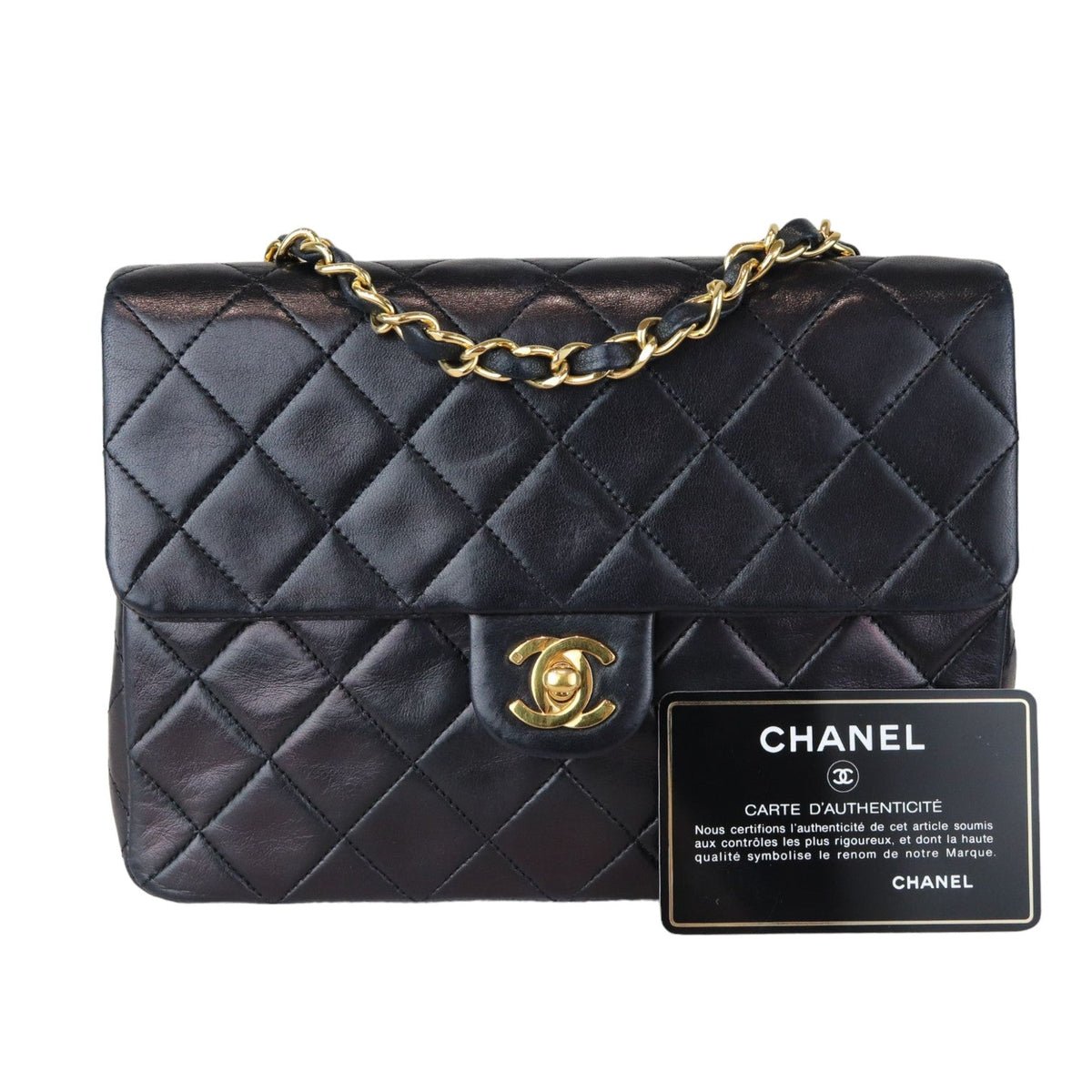 Vintage Large Square Mini Flap Lambskin Black GHW