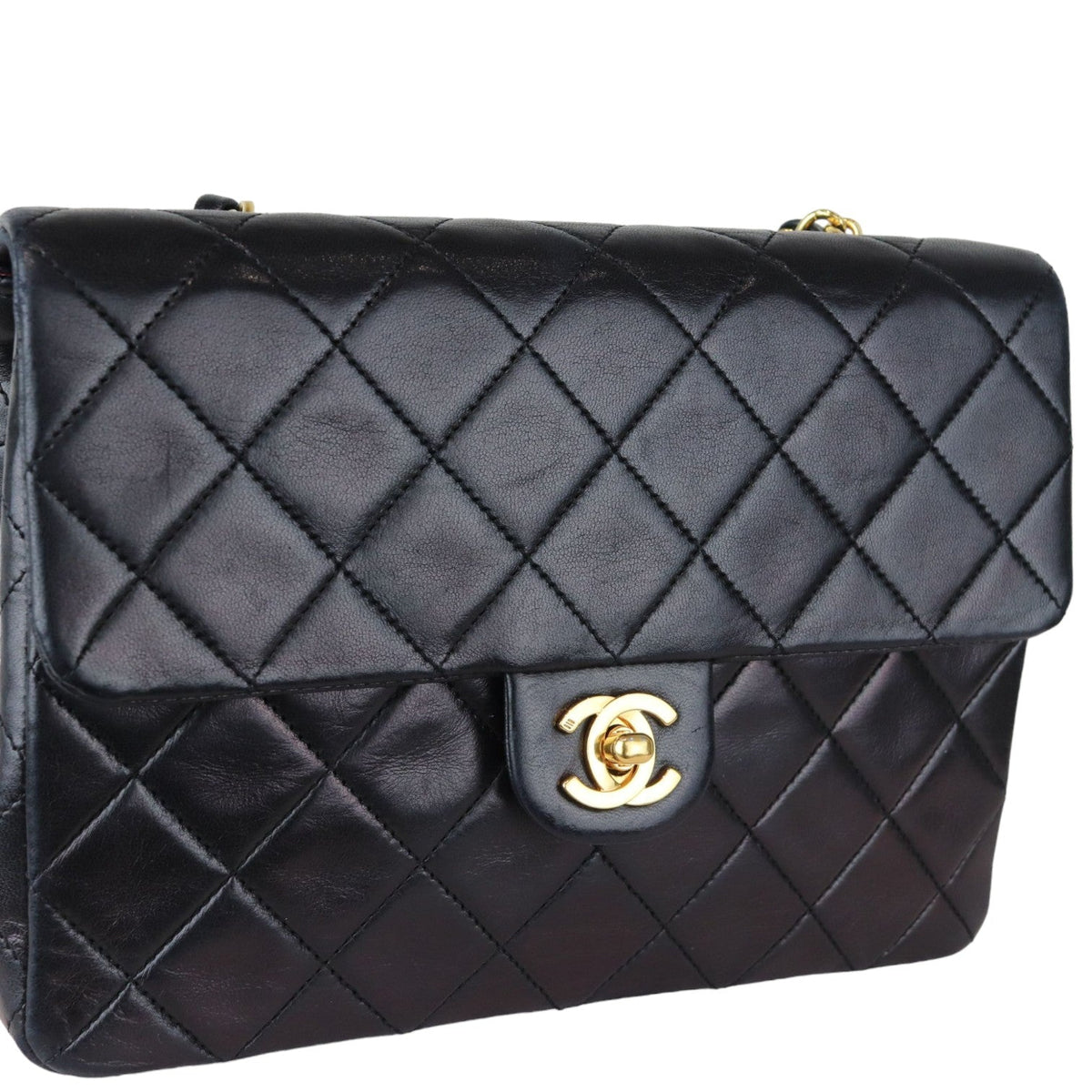 Vintage Large Square Mini Flap Lambskin Black GHW