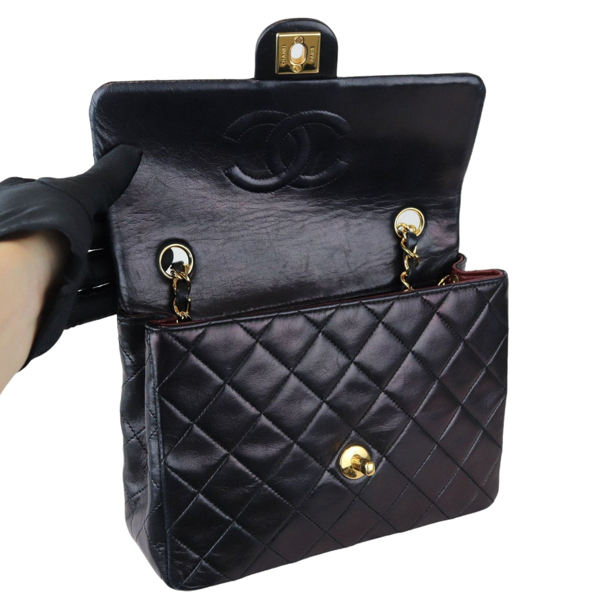 Vintage Large Square Mini Flap Lambskin Black GHW