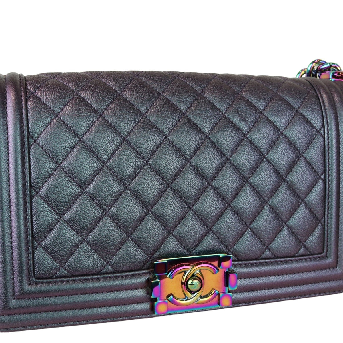 Boy Flap Medium Iridescent Goatskin Quilted Purple