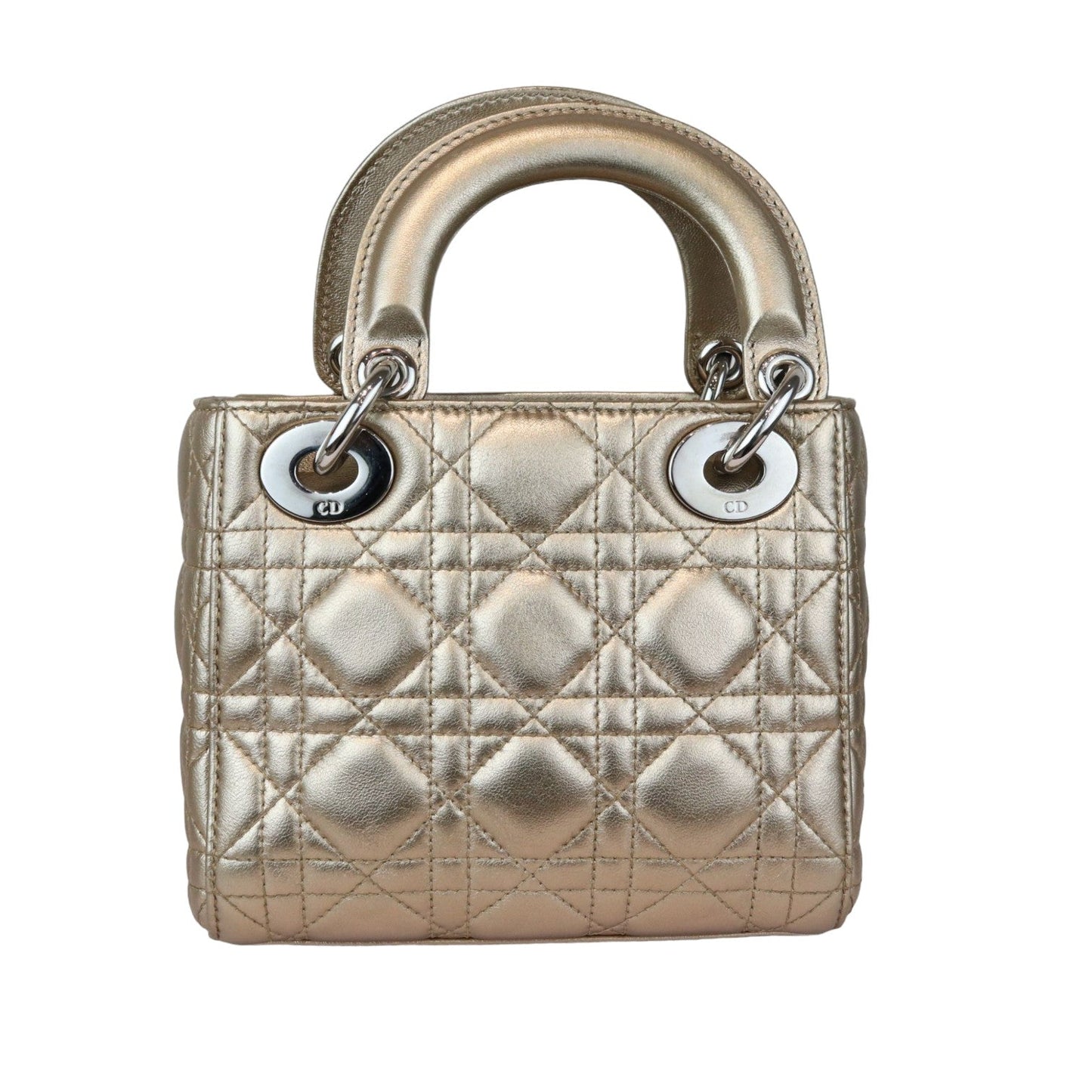 Lady Dior Mini Metallic Lambskin Cannage Gold SHW