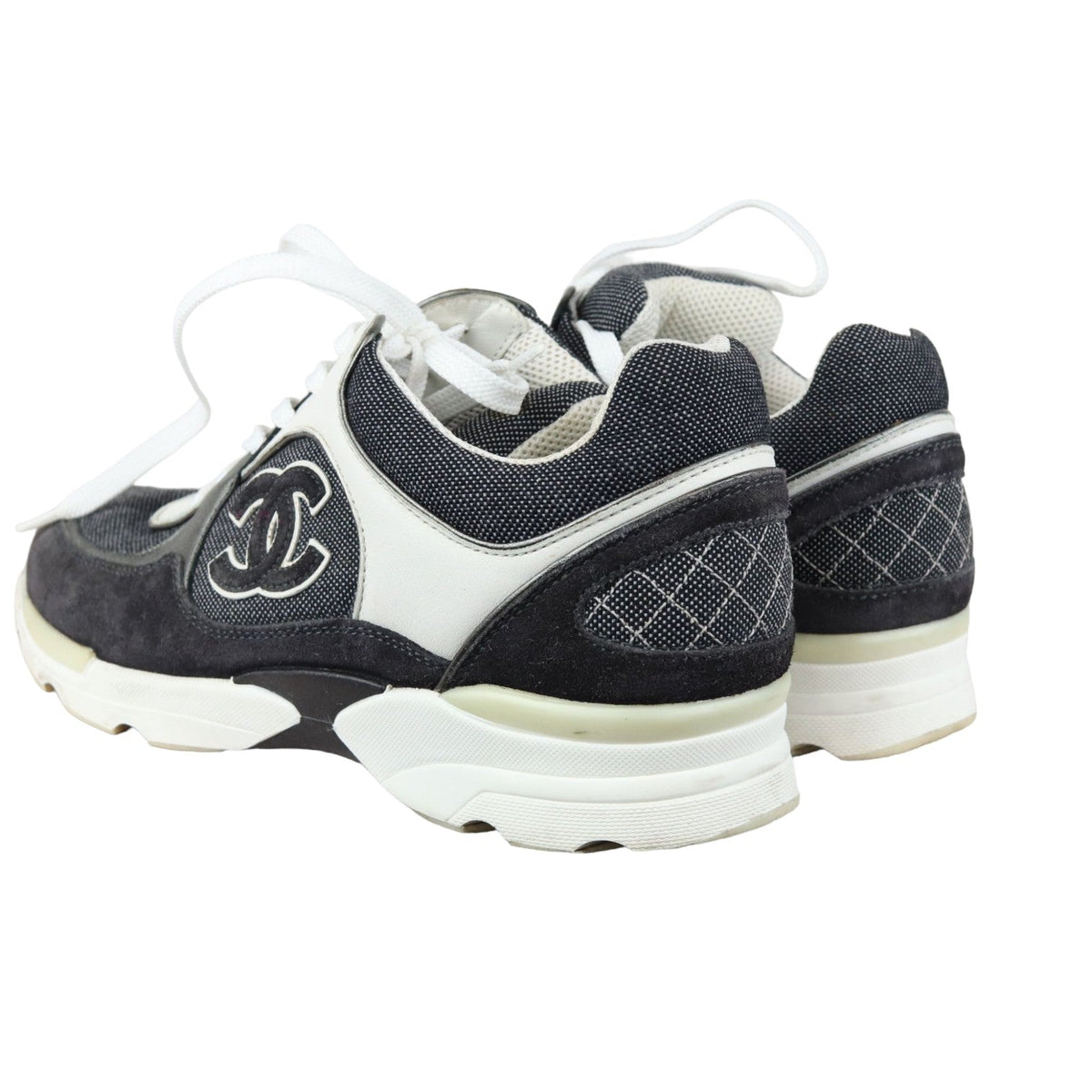 CC Logo Lace Up Sneakers Suede Leather Black White Size 38