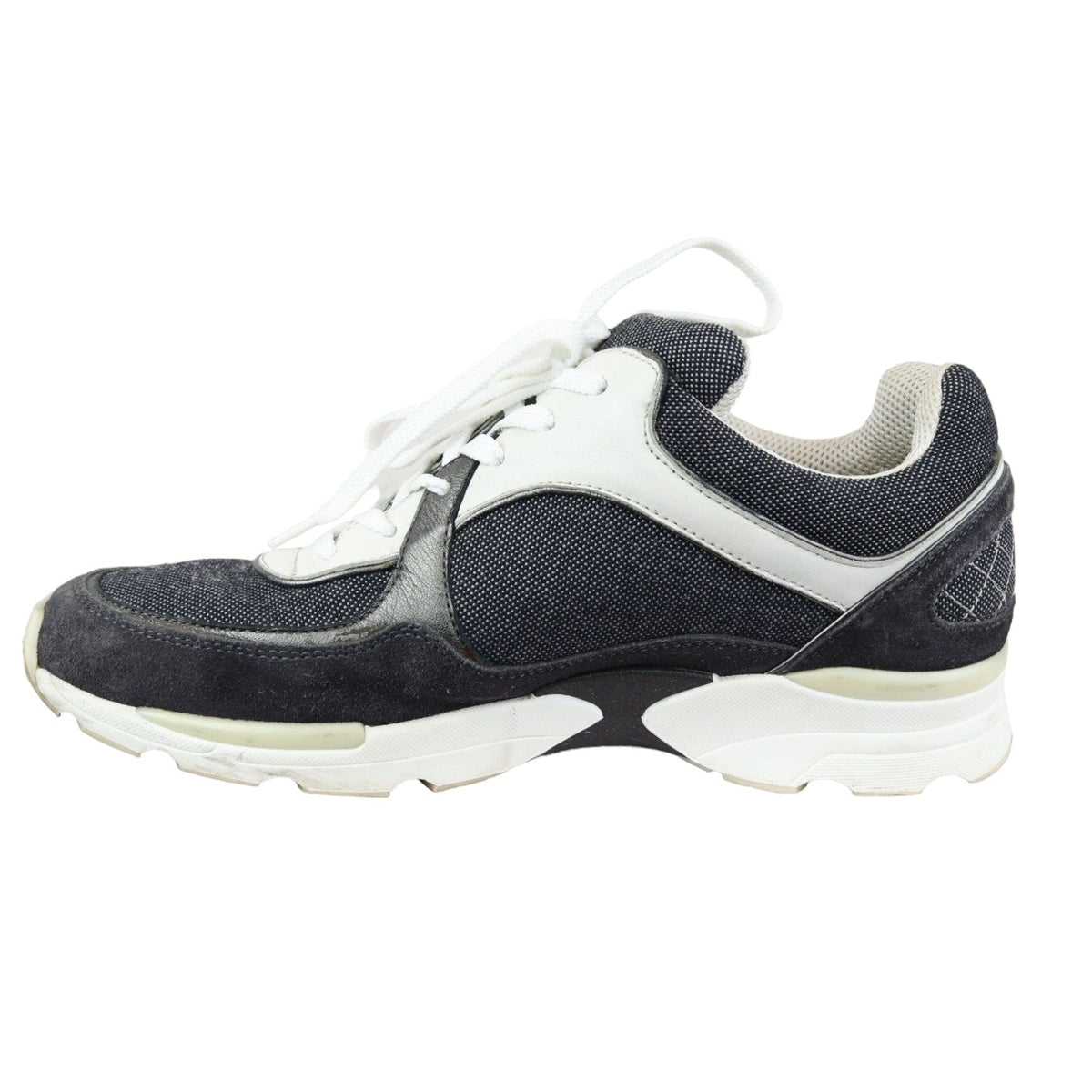 CC Logo Lace Up Sneakers Suede Leather Black White Size 38