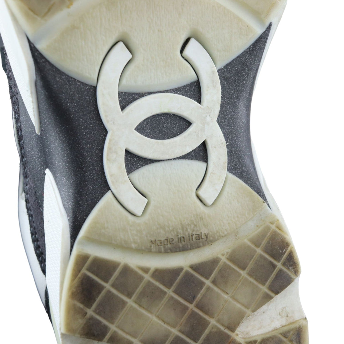 CC Logo Lace Up Sneakers Suede Leather Black White Size 38