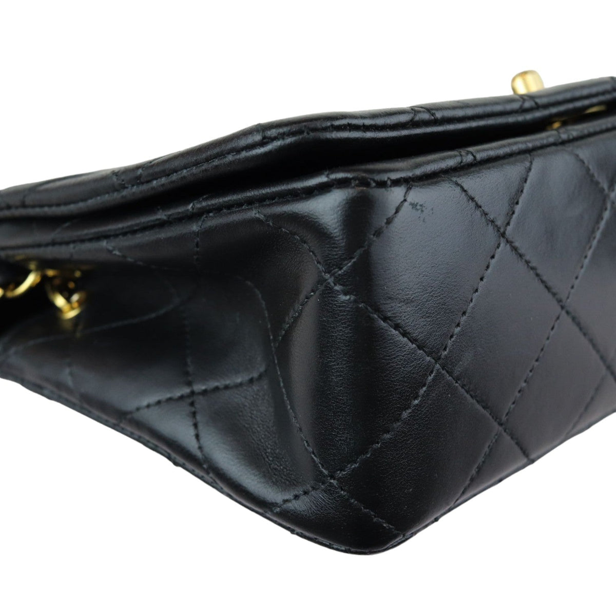Vintage Single Full Flap Mini Lambskin Quilted Black GHW