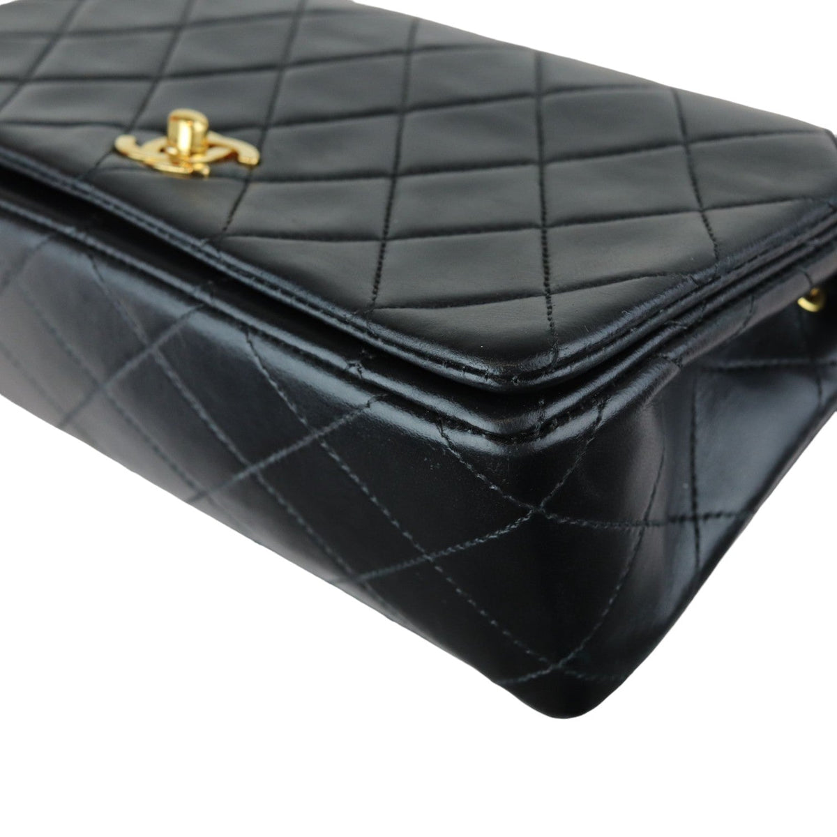 Vintage Single Full Flap Mini Lambskin Quilted Black GHW