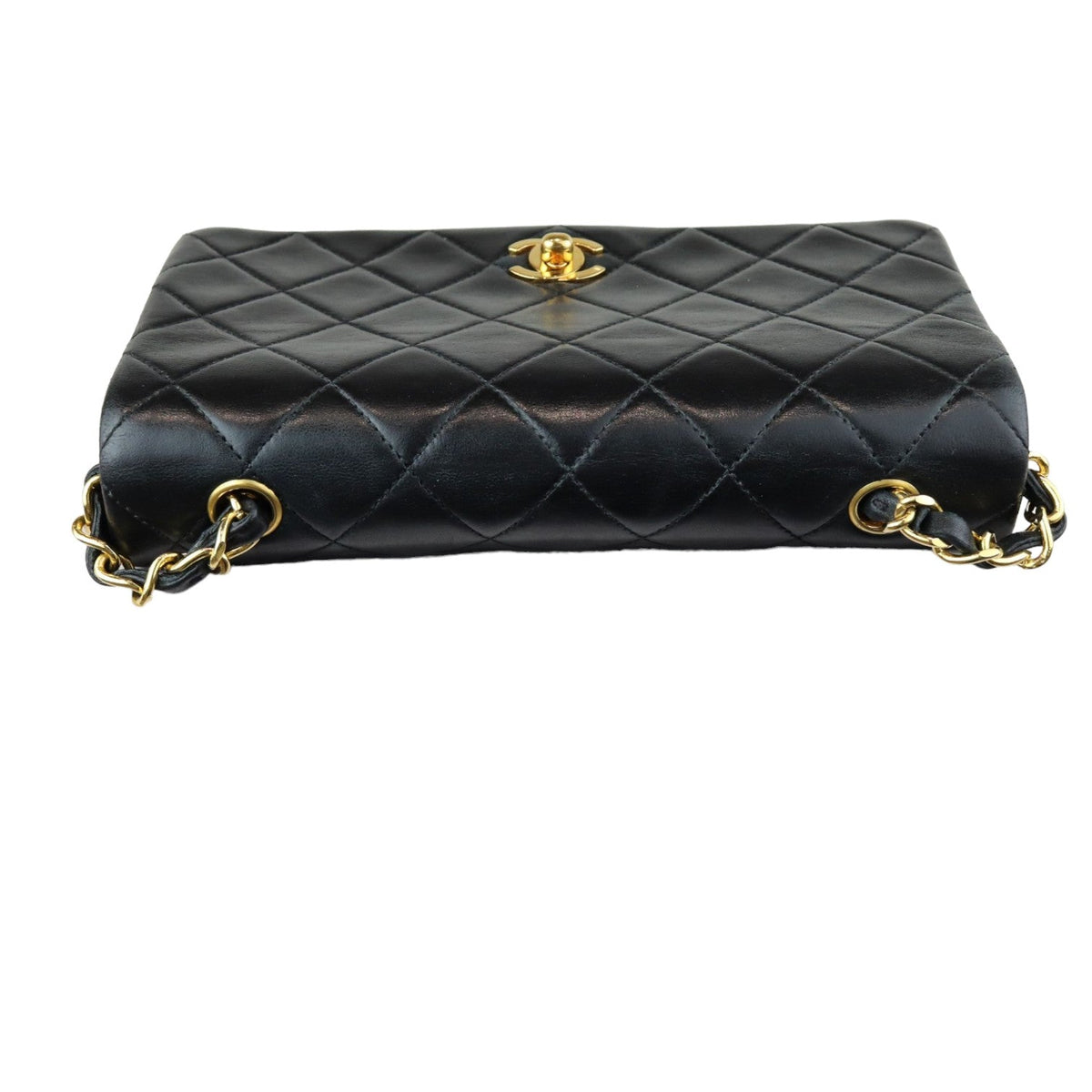Vintage Single Full Flap Mini Lambskin Quilted Black GHW