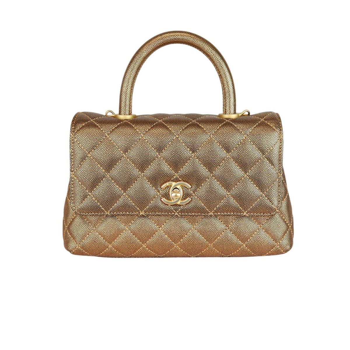 Coco Handle Flap Mini Metallic Caviar Quilted Gold GHW