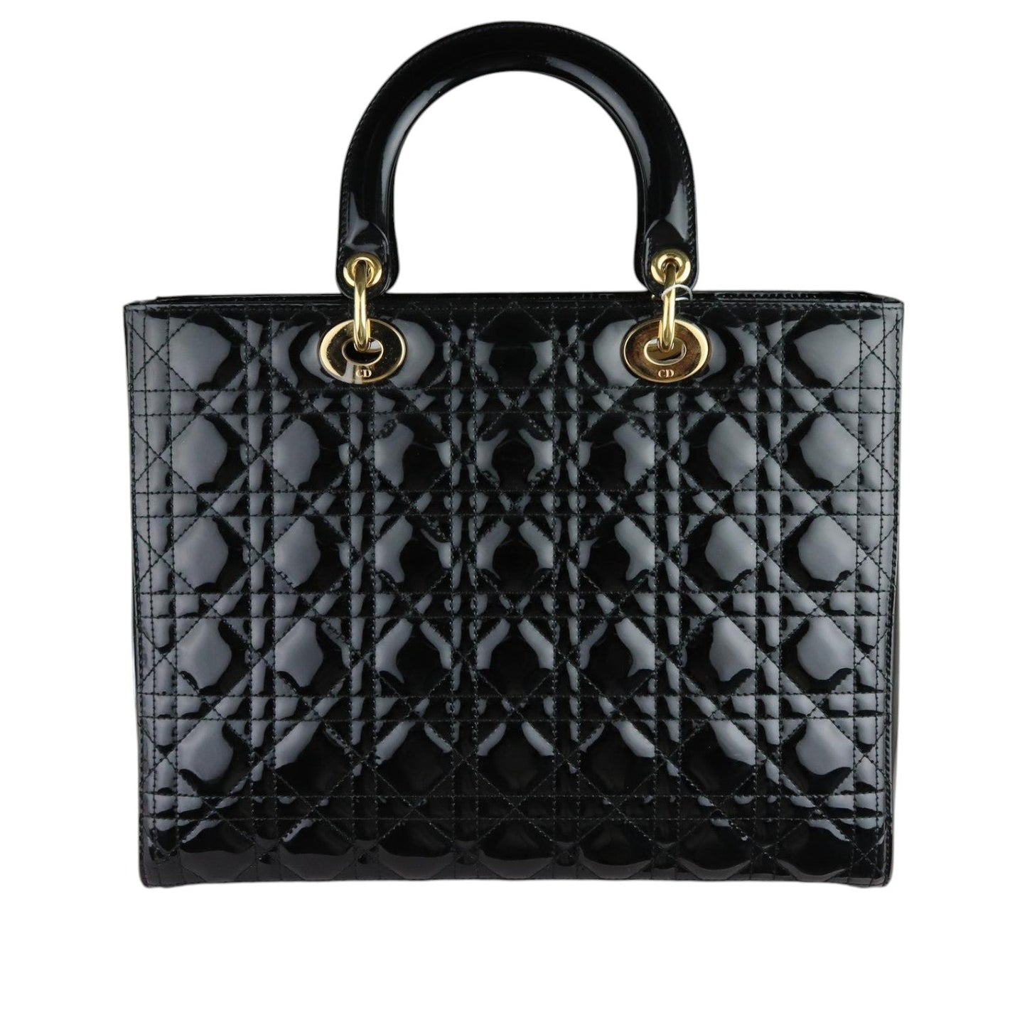 Lady Dior Large Patent Quilted Black GHW