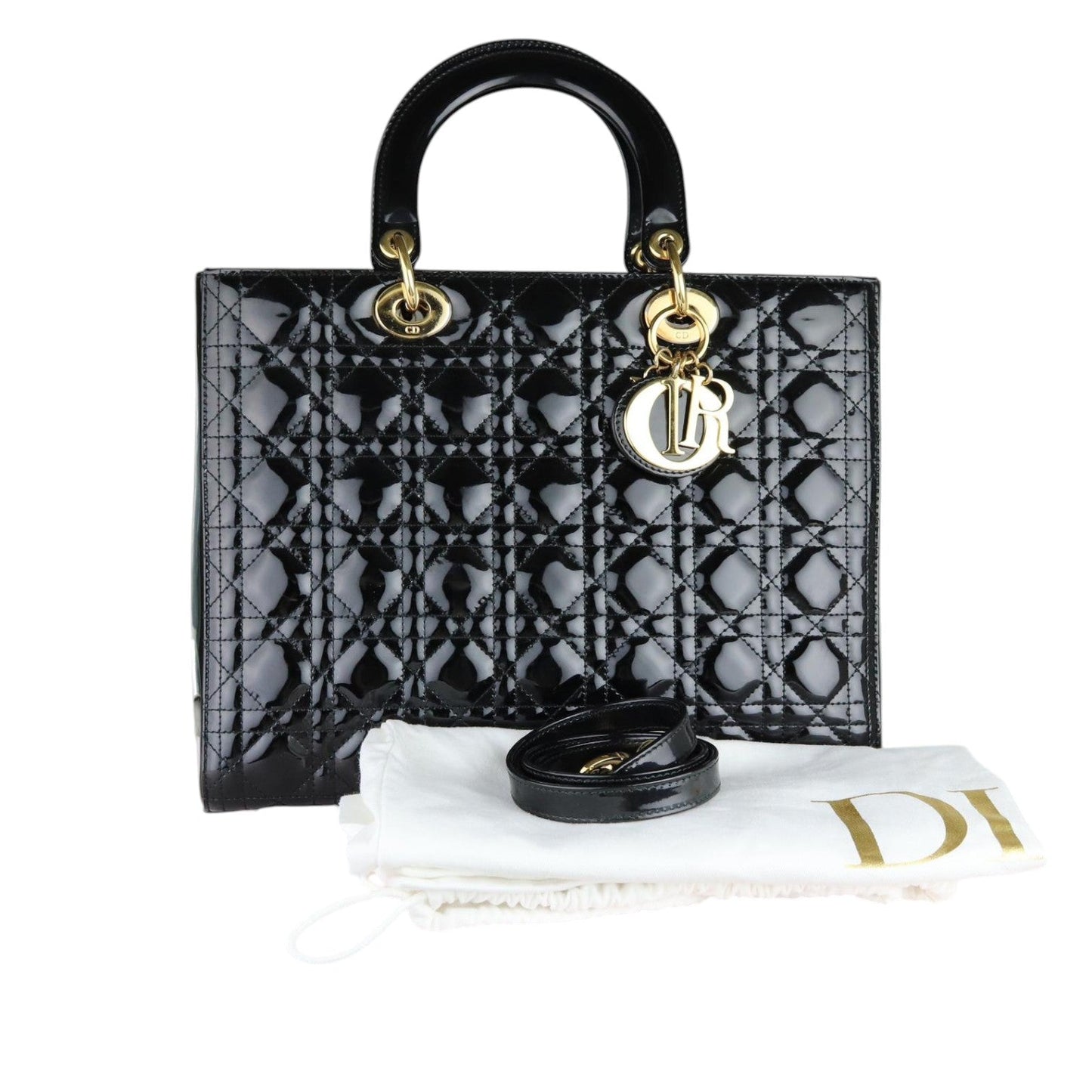 Lady Dior Large Patent Quilted Black GHW