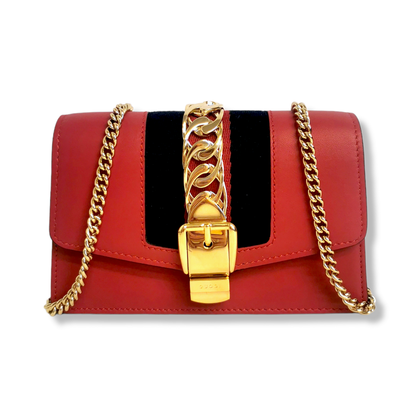 Gucci Sylvie Crossbody Bag Super Mini Red Leather Gold