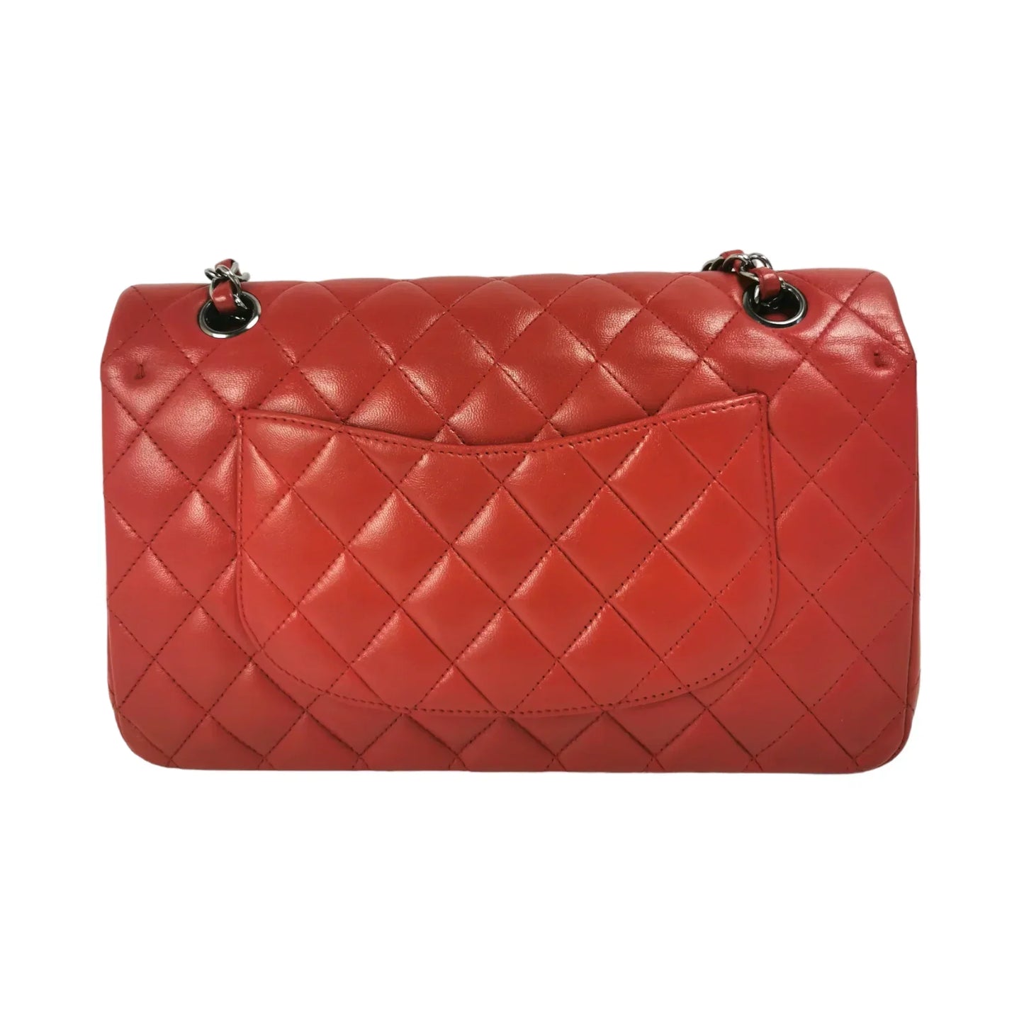 Chanel Classic Double Flap Medium Red Lambskin Silver
