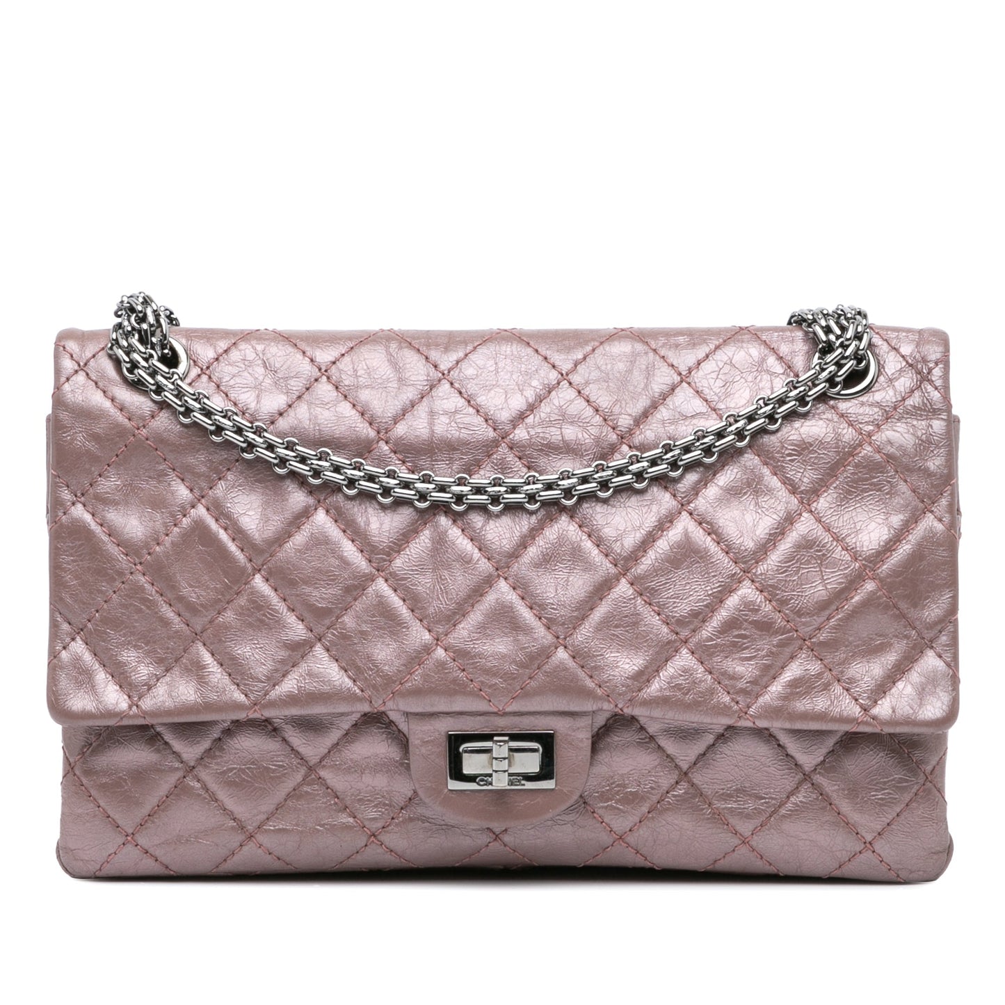 Pink Chanel Reissue 2.55 Aged Metallic Calfskin Double Flap 226 Shoulder Bag