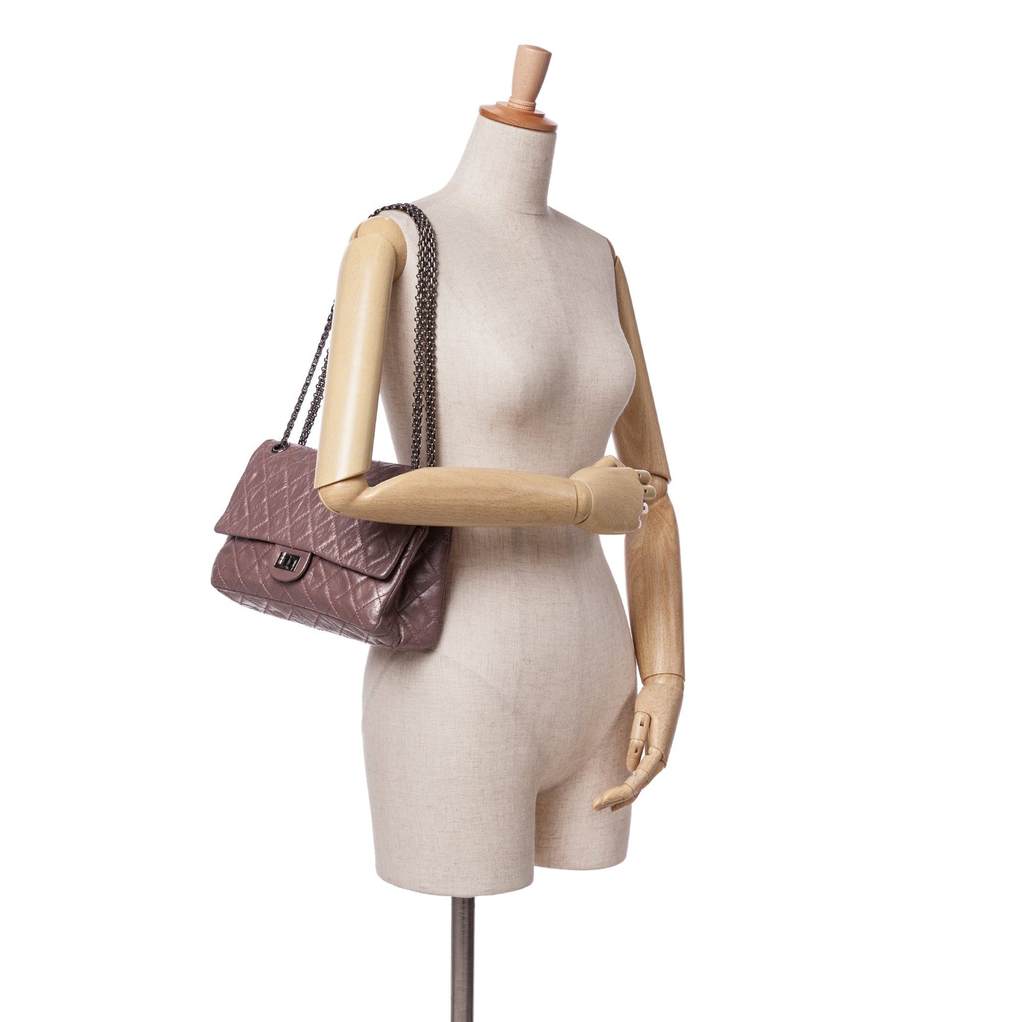 Pink Chanel Reissue 2.55 Aged Metallic Calfskin Double Flap 226 Shoulder Bag