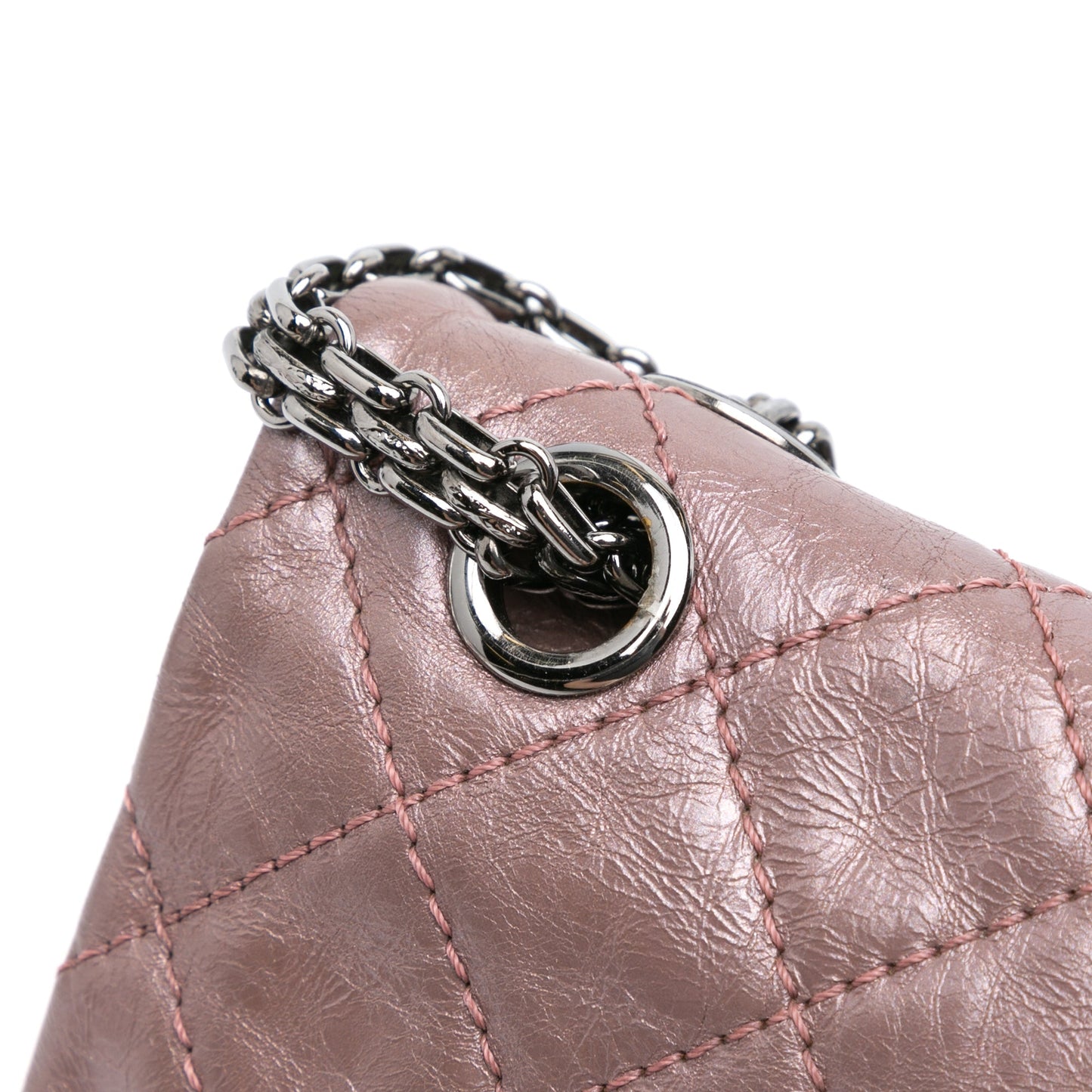 Pink Chanel Reissue 2.55 Aged Metallic Calfskin Double Flap 226 Shoulder Bag