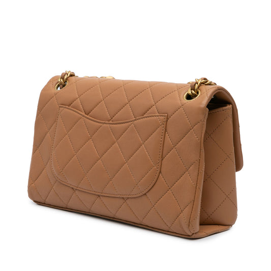 Brown Chanel Medium Quilted Lambskin Logo Letters Chanel Touch Chain Flap Shoulder Bag