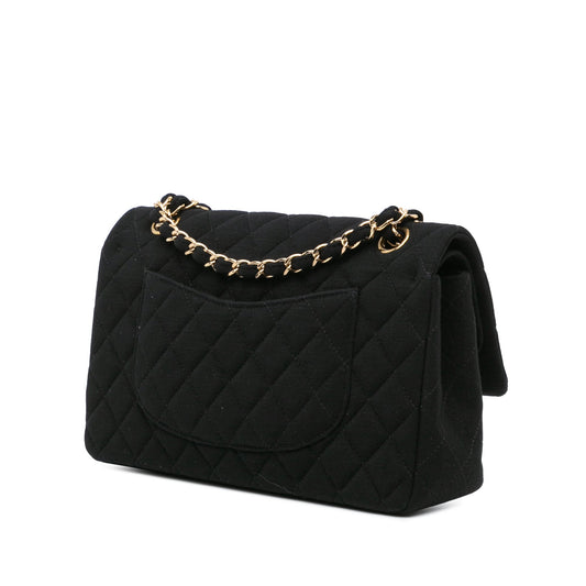 Black Chanel Medium Classic Jersey Double Flap Shoulder Bag