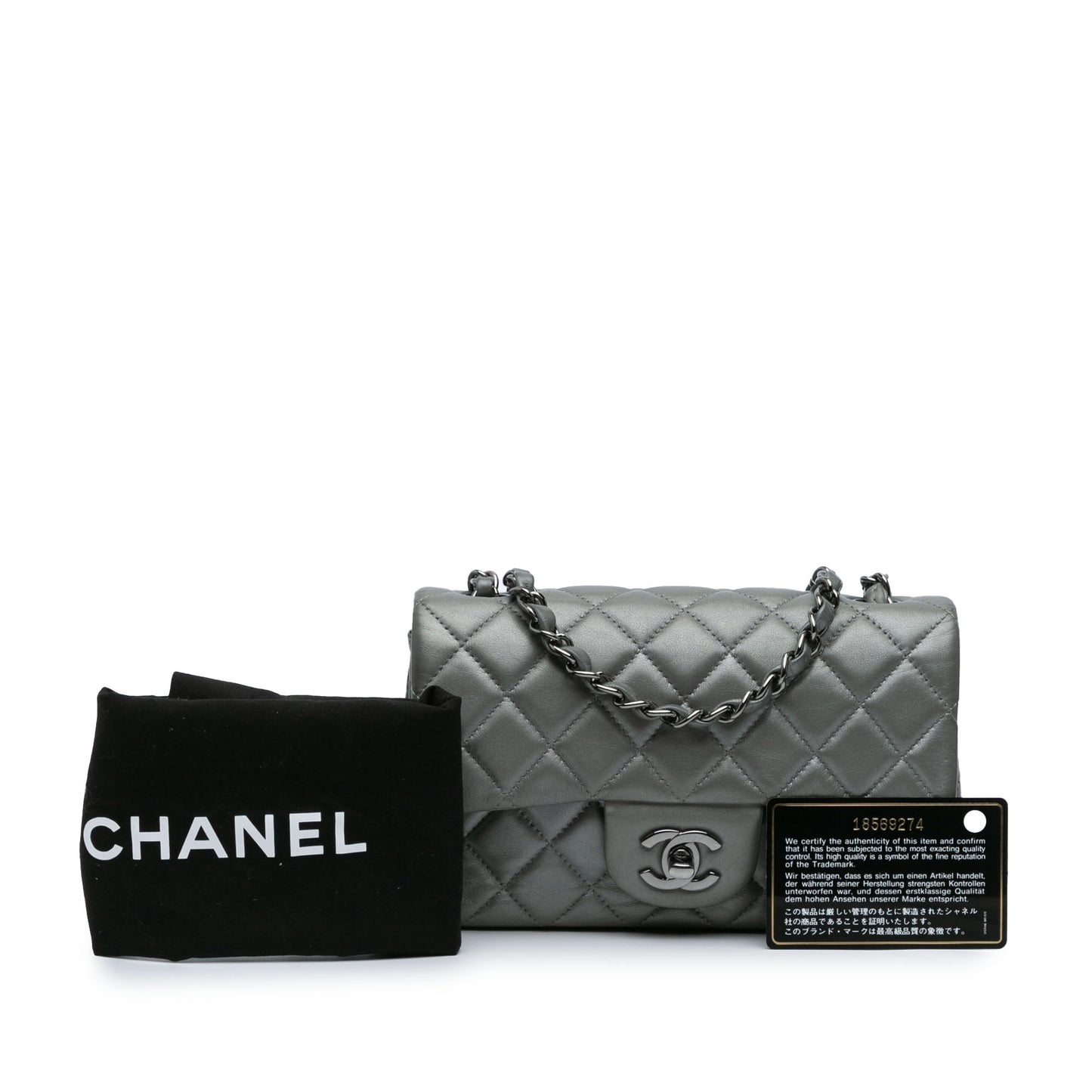 Silver Chanel Mini Rectangular Classic Lambskin Single Flap Crossbody Bag