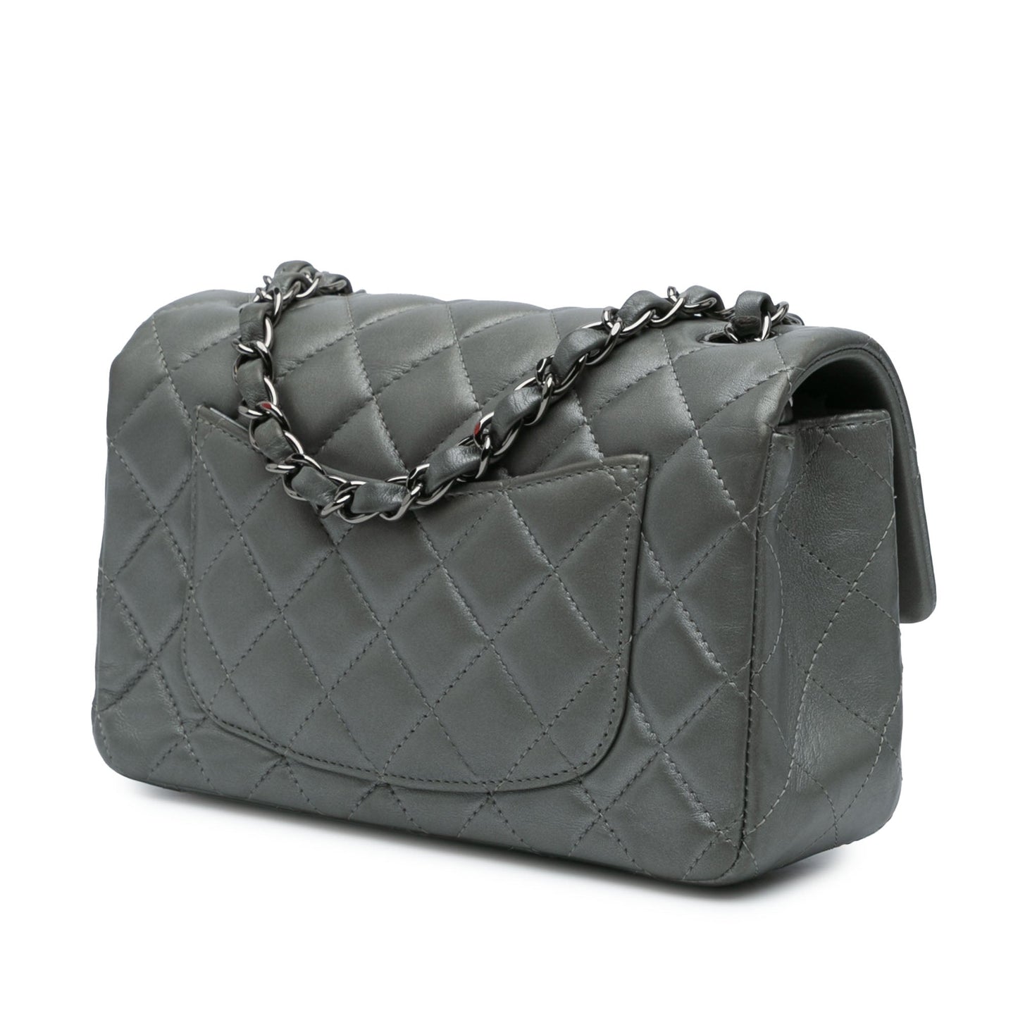 Silver Chanel Mini Rectangular Classic Lambskin Single Flap Crossbody Bag