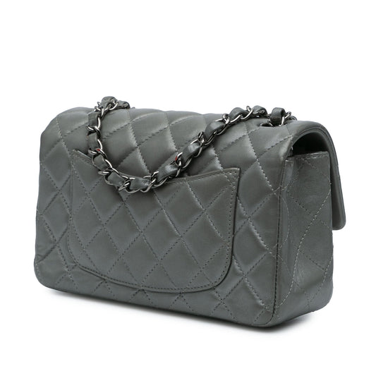 Silver Chanel Mini Rectangular Classic Lambskin Single Flap Crossbody Bag