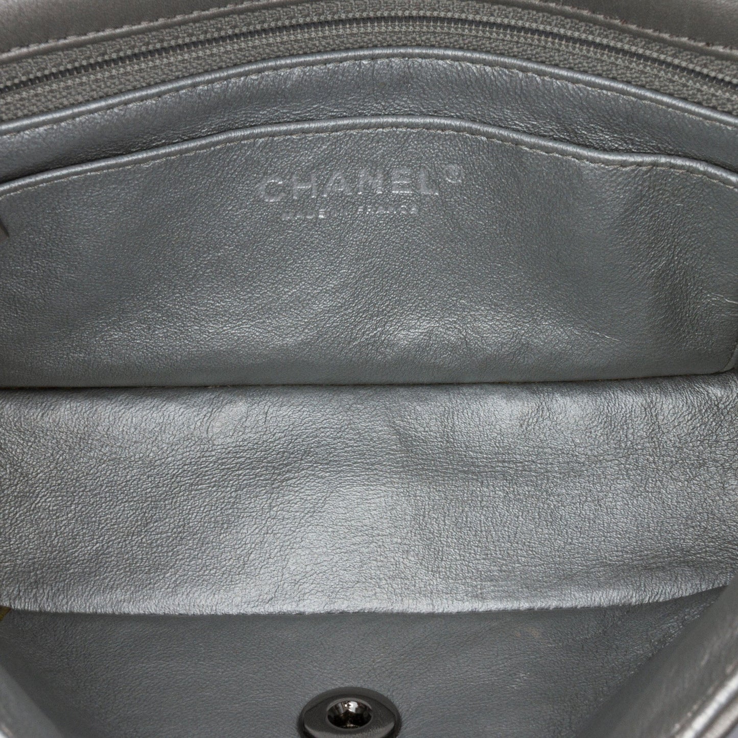Silver Chanel Mini Rectangular Classic Lambskin Single Flap Crossbody Bag
