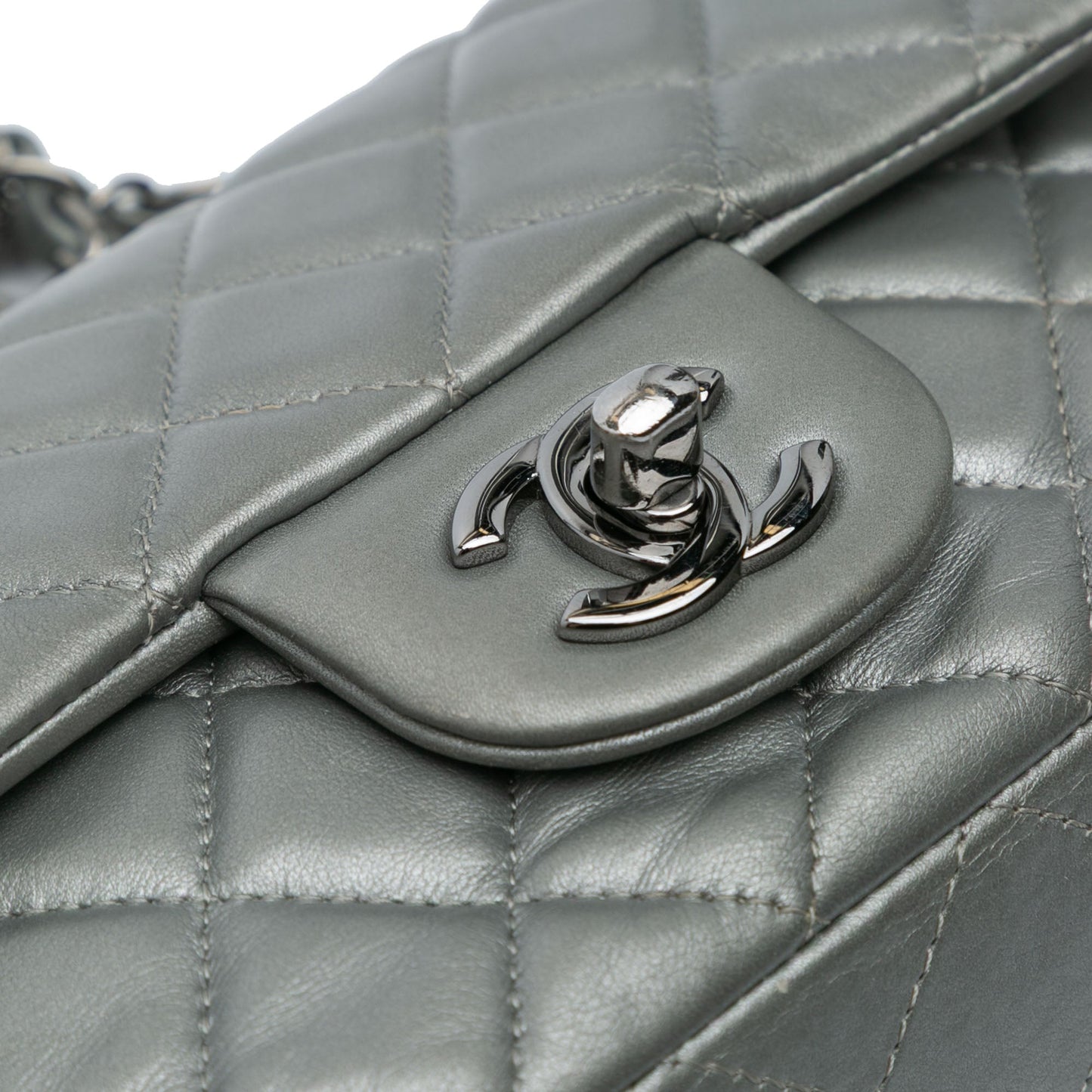 Silver Chanel Mini Rectangular Classic Lambskin Single Flap Crossbody Bag