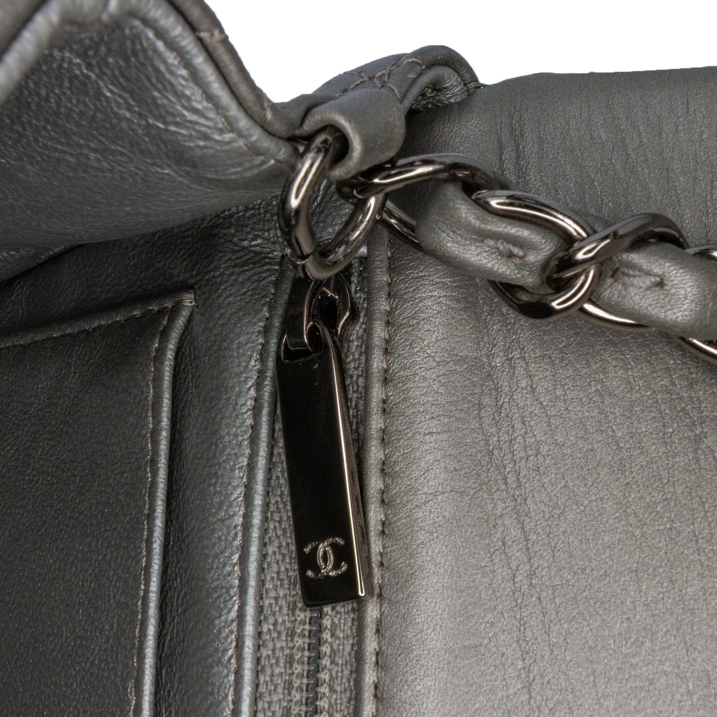 Silver Chanel Mini Rectangular Classic Lambskin Single Flap Crossbody Bag