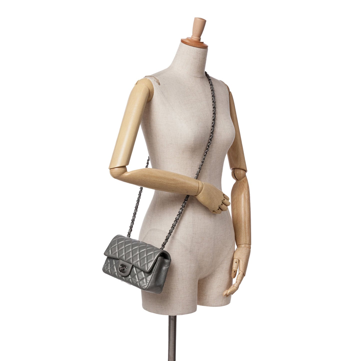 Silver Chanel Mini Rectangular Classic Lambskin Single Flap Crossbody Bag