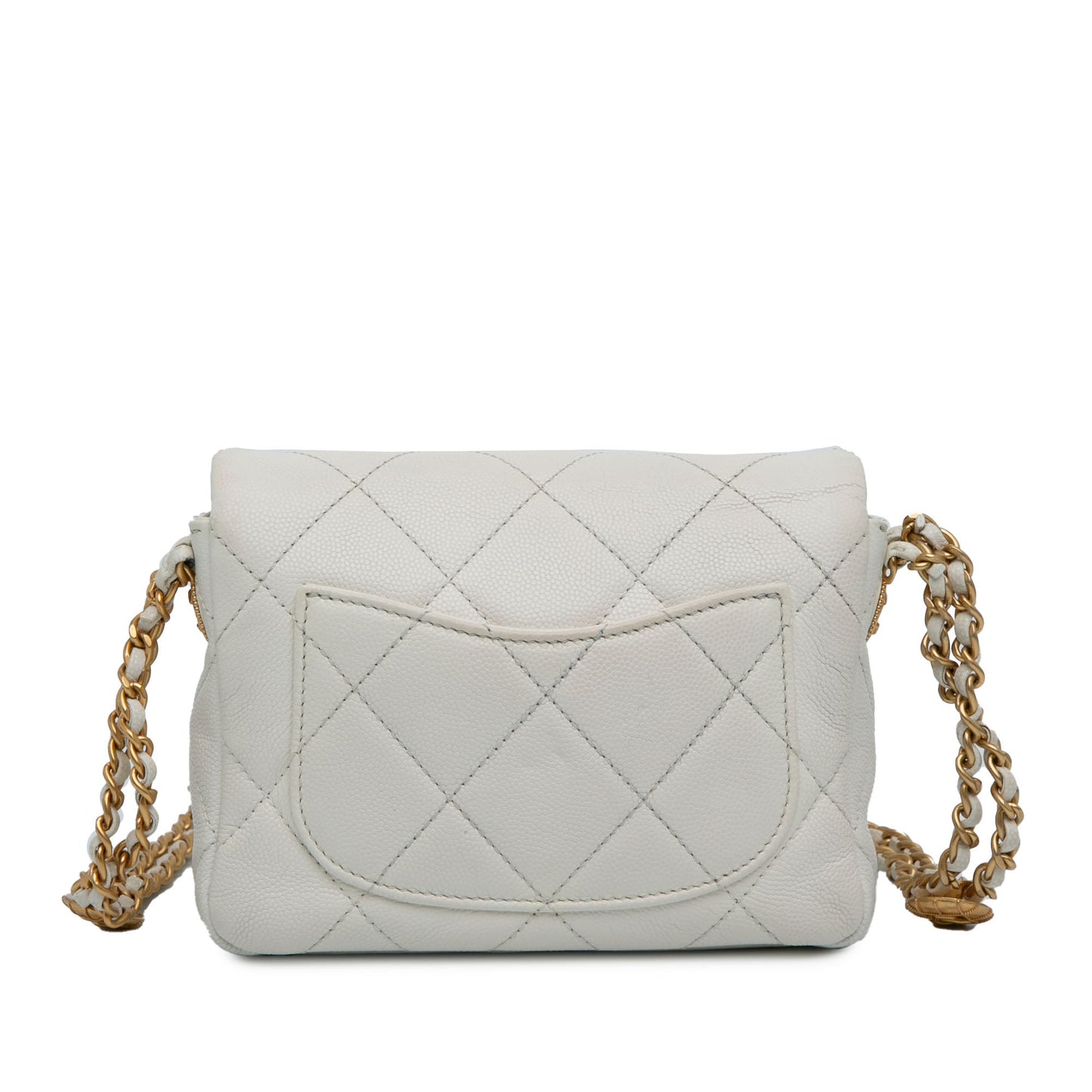 White Chanel Mini Caviar Twist Your Buttons Flap Crossbody Bag