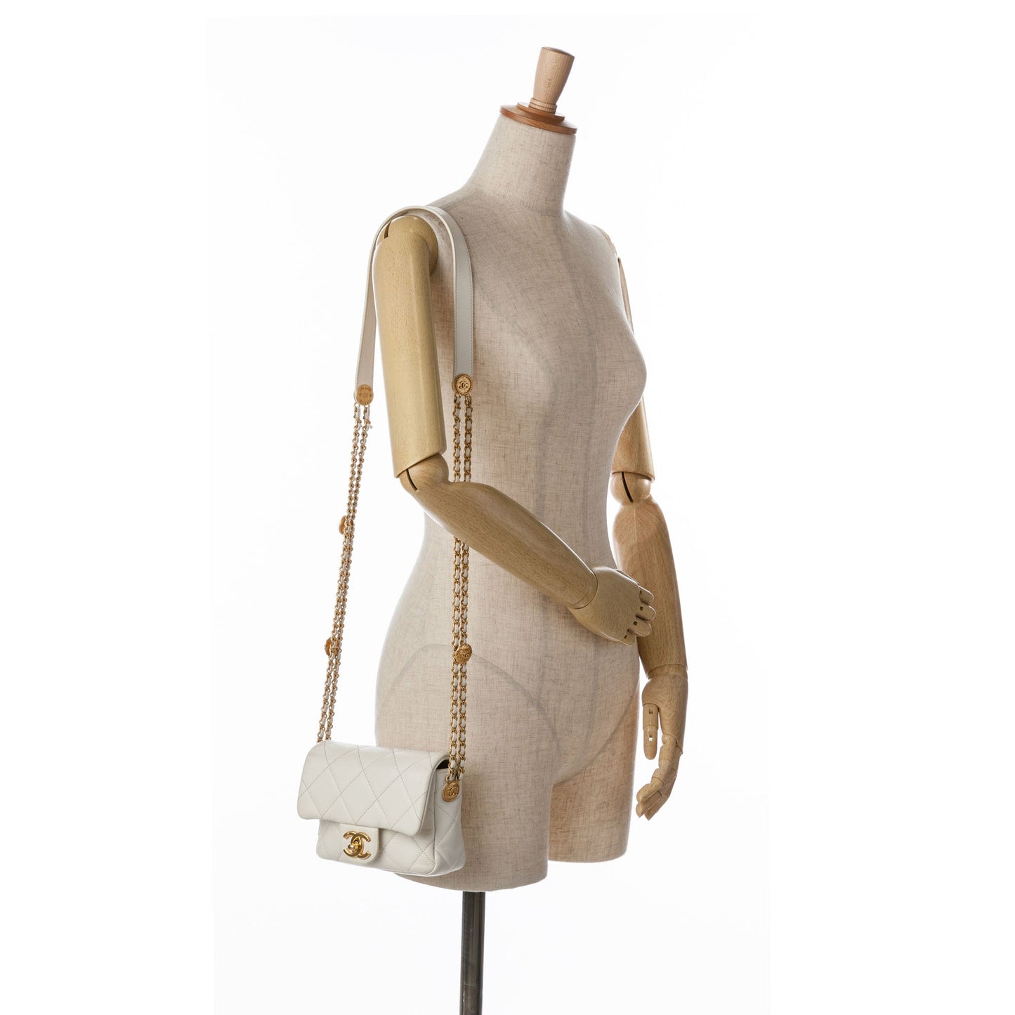 White Chanel Mini Caviar Twist Your Buttons Flap Crossbody Bag