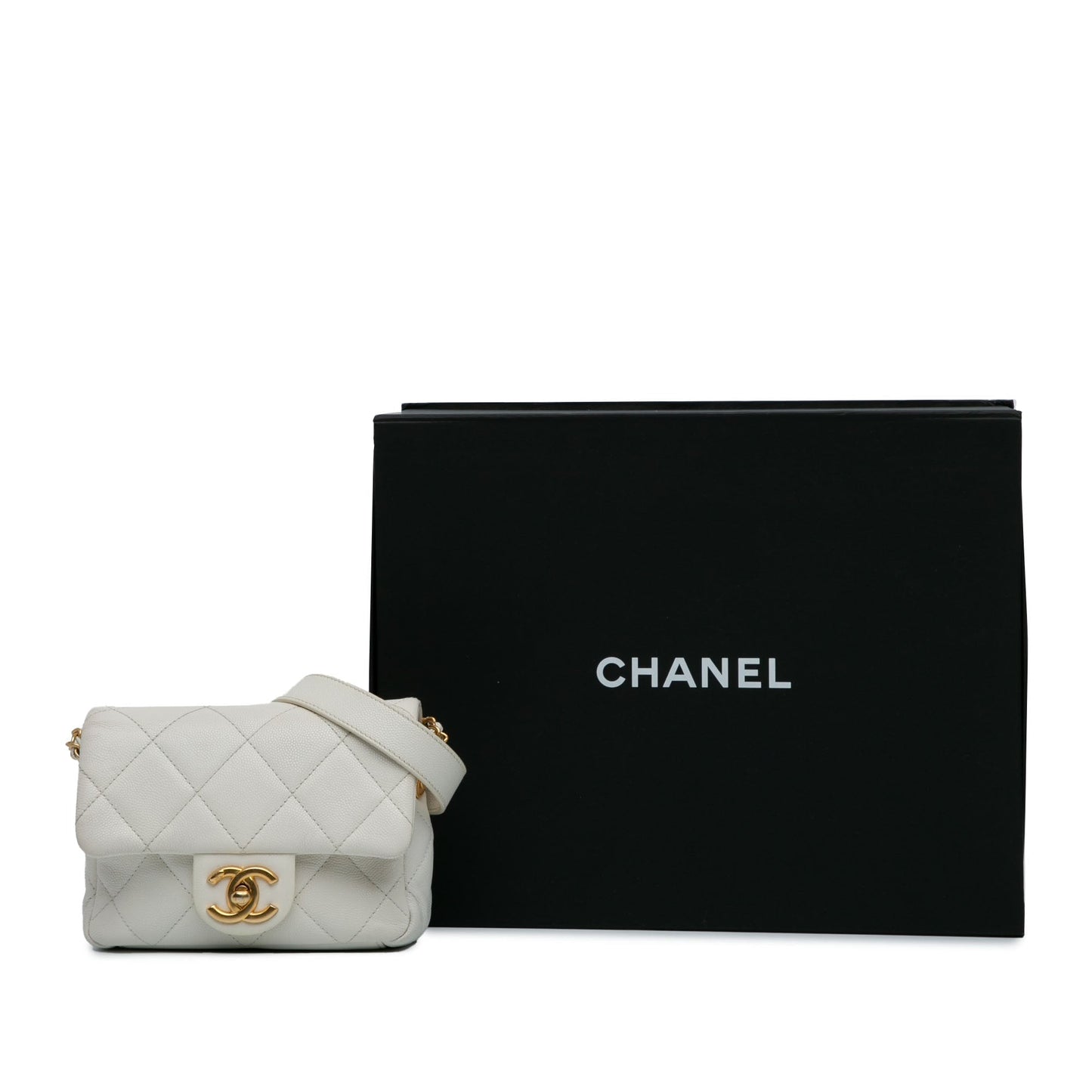 White Chanel Mini Caviar Twist Your Buttons Flap Crossbody Bag