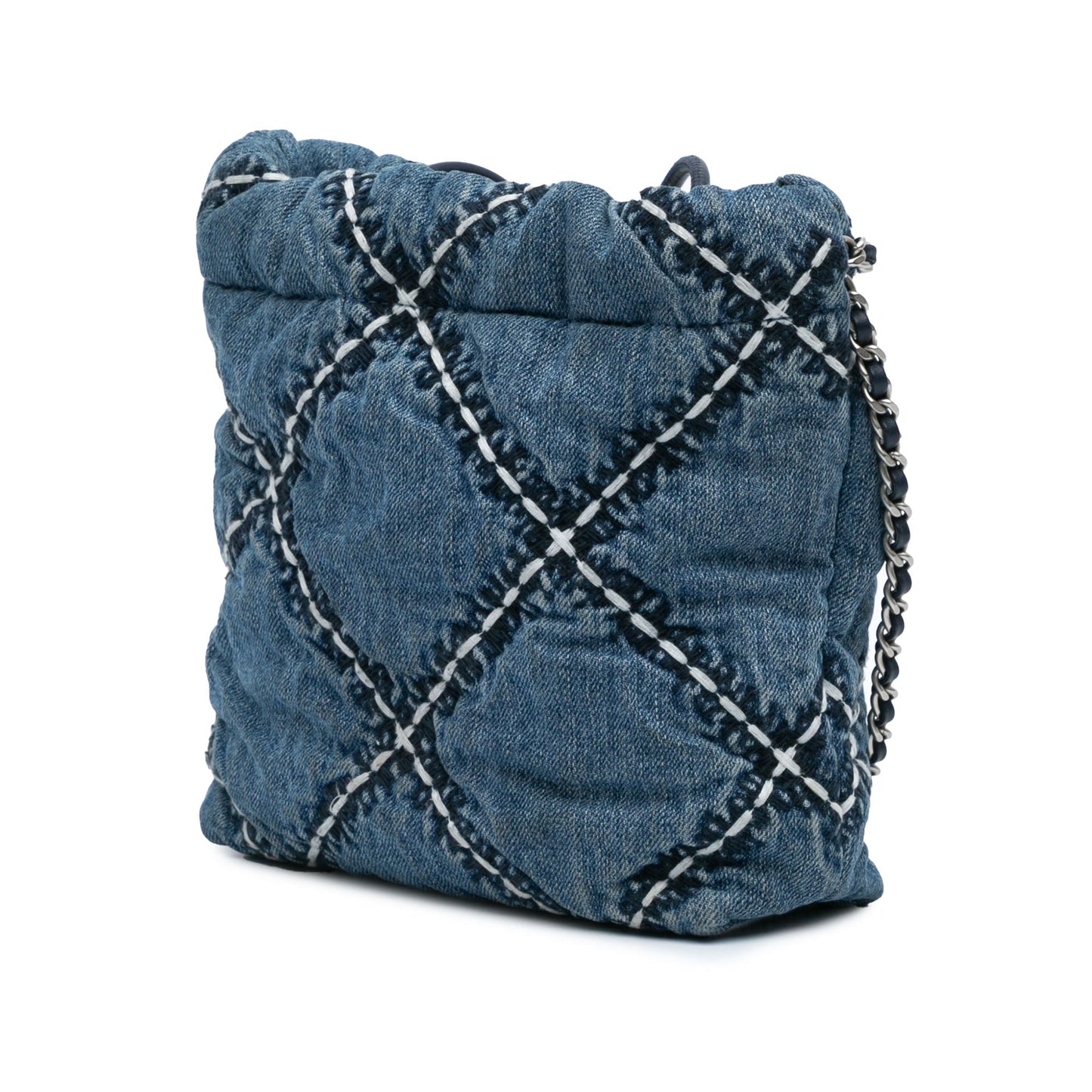 Blue Chanel Mini Denim Stitched 22 Handbag Satchel