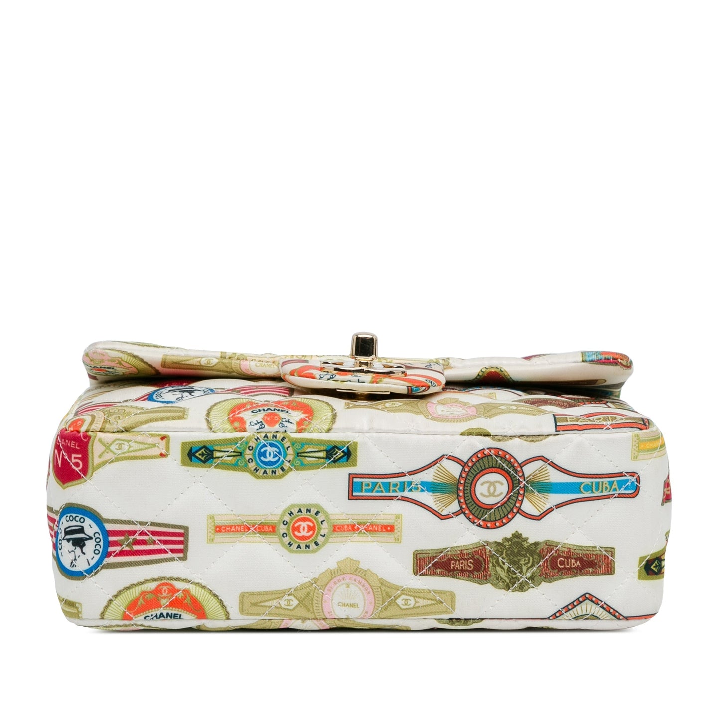 White Chanel Mini Rectangular Classic Printed Satin Cuba Single Flap Crossbody Bag