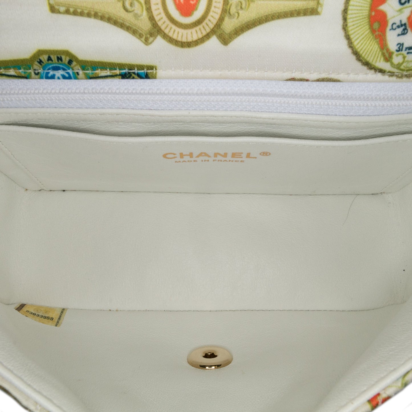 White Chanel Mini Rectangular Classic Printed Satin Cuba Single Flap Crossbody Bag