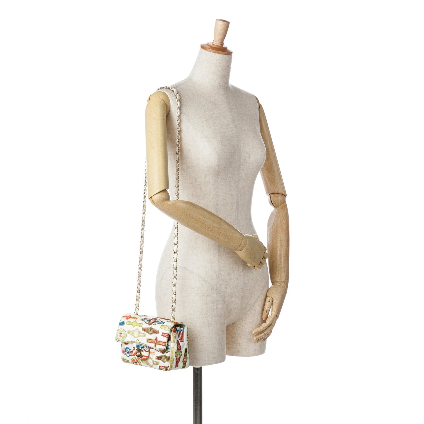 White Chanel Mini Rectangular Classic Printed Satin Cuba Single Flap Crossbody Bag