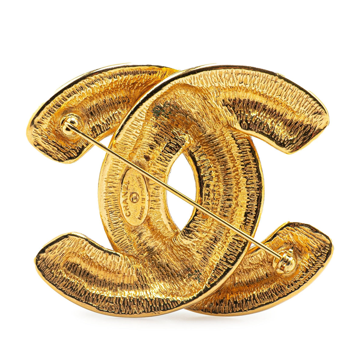 Gold Chanel Gold Plated CC Quilted Brooch