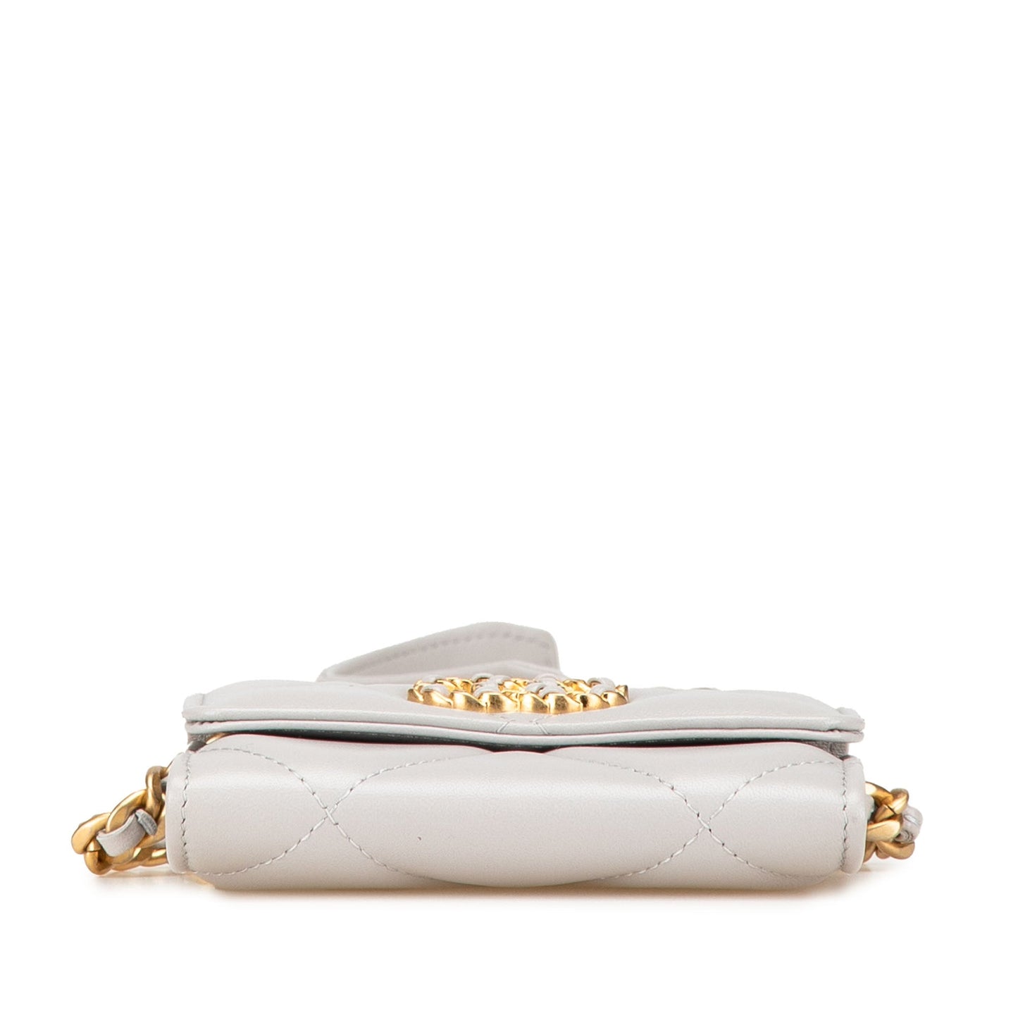 White Chanel Lambskin 19 Flap Coin Purse With Chain Crossbody Bag