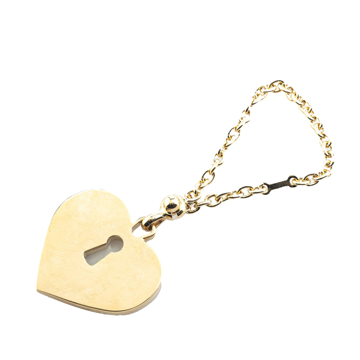 Gold Chanel Gold Plated Rhinestone CC Heart Charm Key Chain