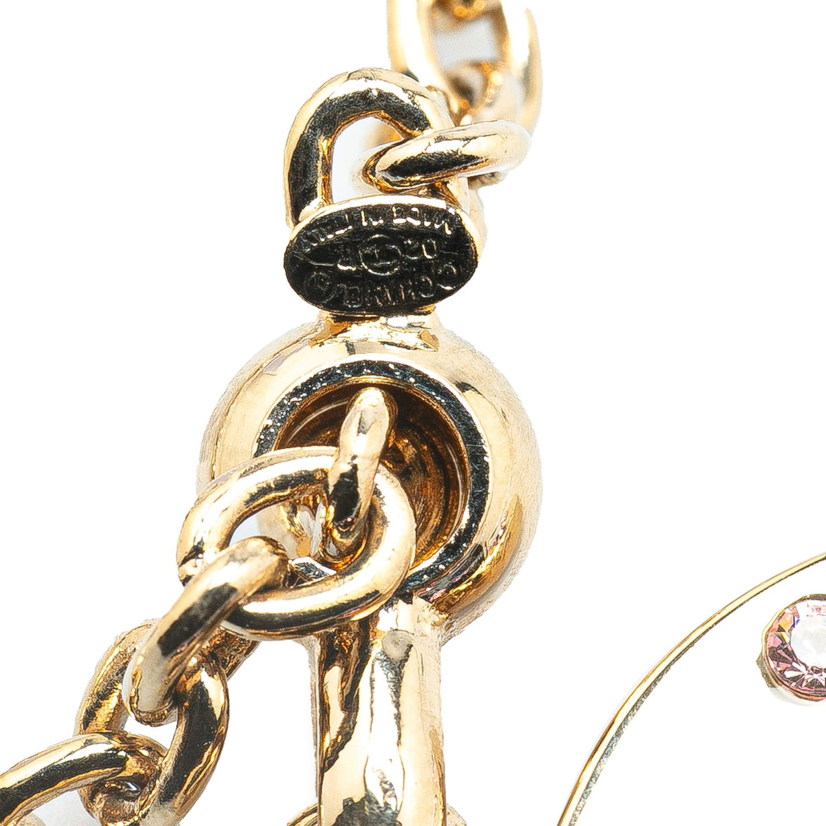 Gold Chanel Gold Plated Rhinestone CC Heart Charm Key Chain