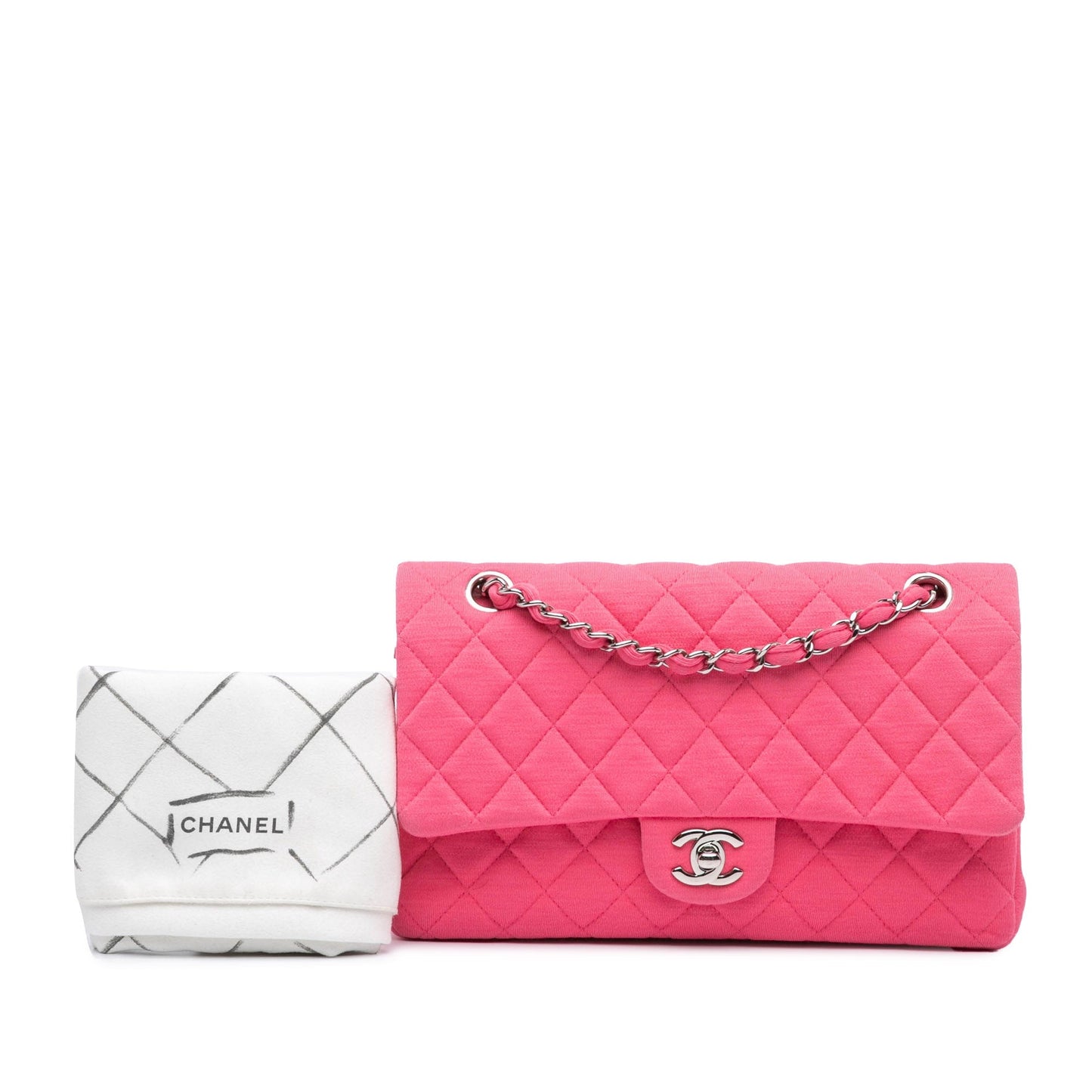Pink Chanel Medium Classic Jersey Double Flap Shoulder Bag